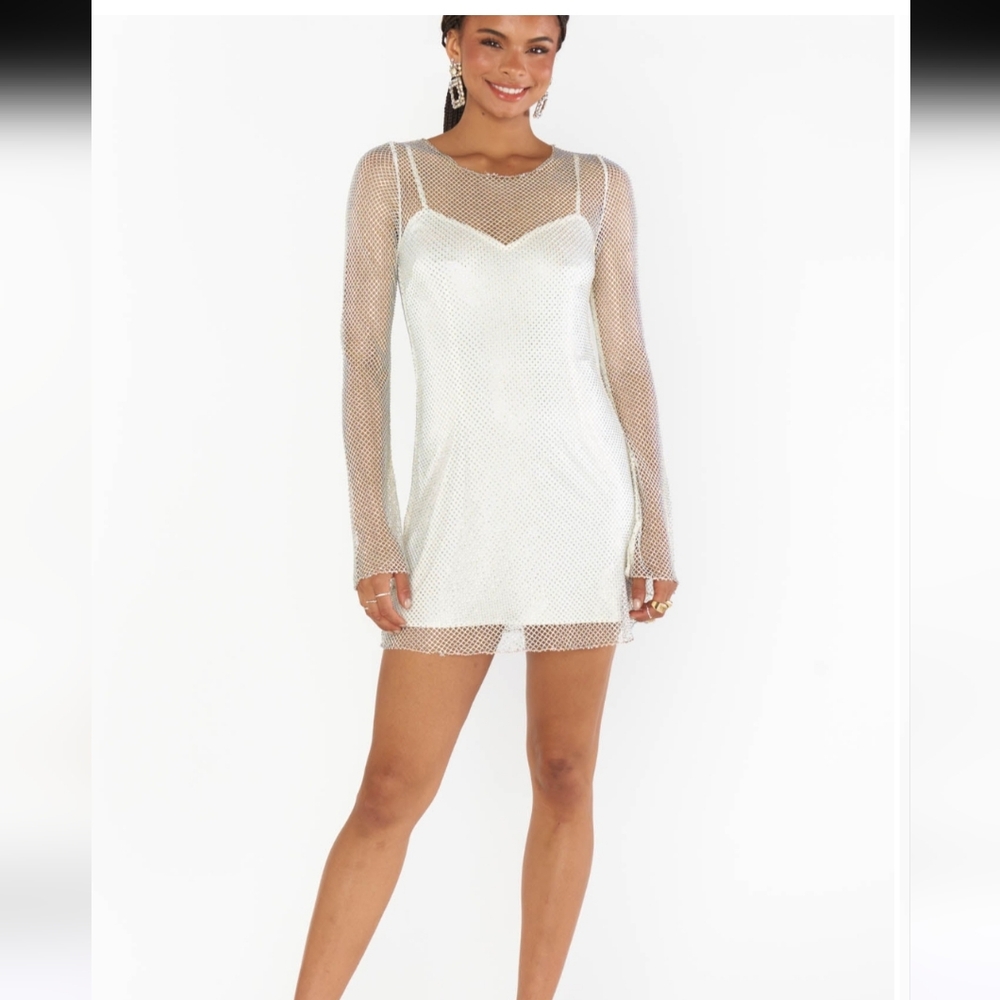 Show me your mumu iconic mini dress white glitz attached white slip stretch